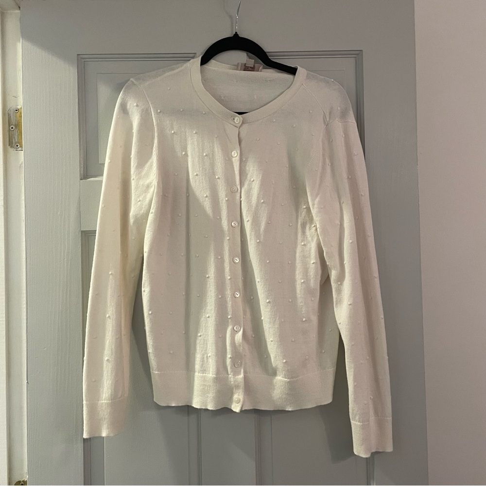 LOFT White Button-Up Cardigan
